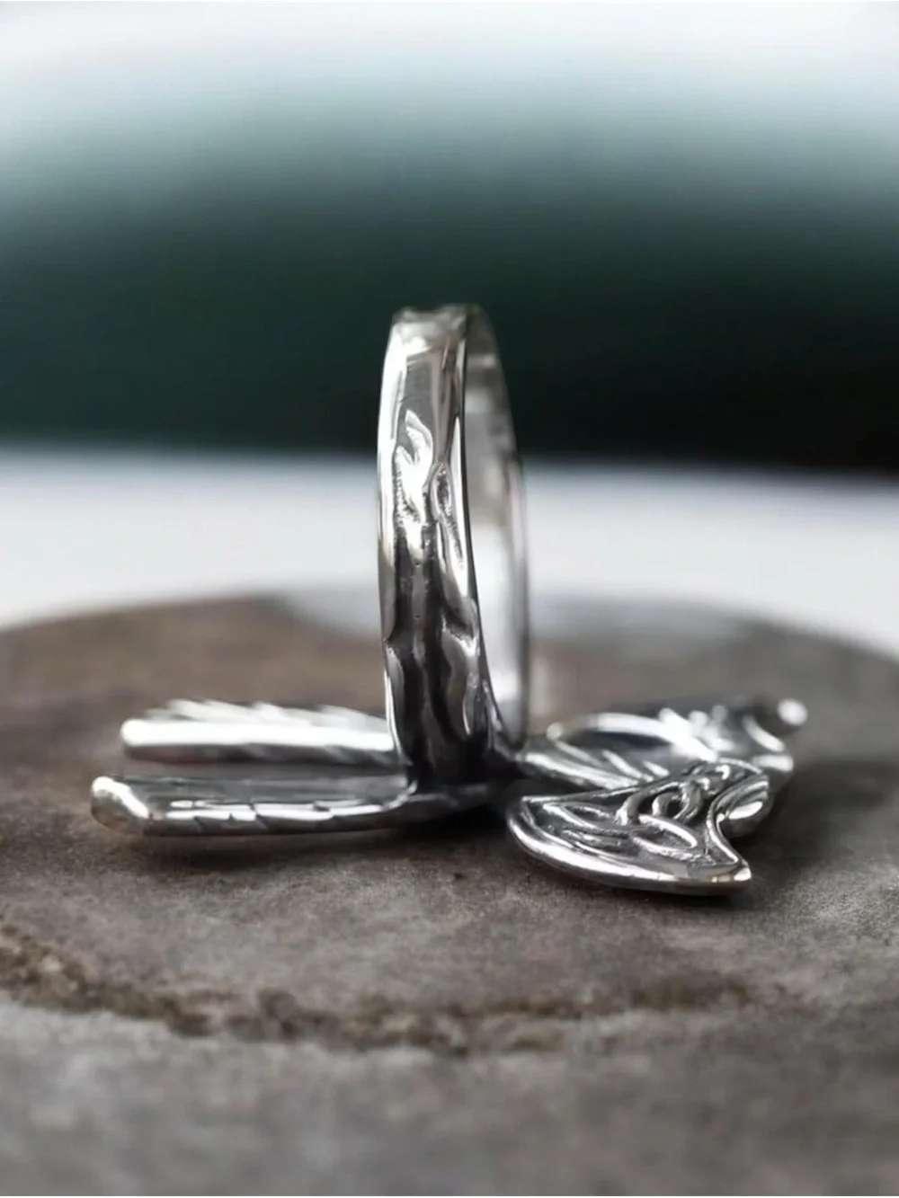 Stainless steel Viking double axe ring size 11